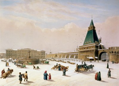 Loubyanska Square in Moscow, printed by Louis-Pierre-Alphonse Bichebois by Paul Marie Roussel